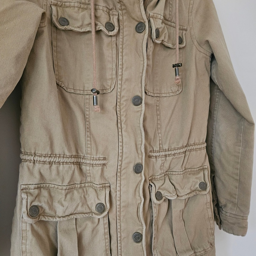 AEROPOSTALE Khaki‎ Utility Jacket Hooded Parka XS/TP Floral Lined - Picture 2 of 12